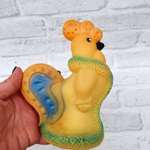 rubber rooster toys Vintage 6.5 collectible toy Rubber chicken toys Children's Toy squeaky toy Soviet Toy image 2