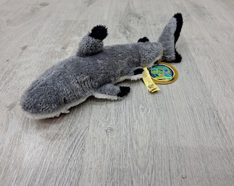 Peluche vintage de tiburón de punta negra Eco Buddiez, juguete coleccionable de 30 cm (12 pulgadas) para niños.
