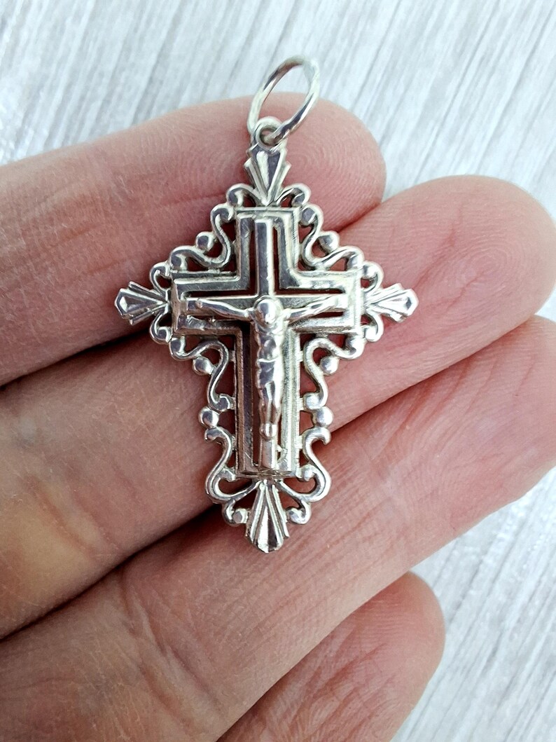 Sterling Silver Cross Vintage Silver Crucifix Religious Cross Jesus ...