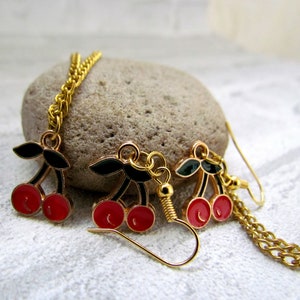 Dangle Earrings cherry jewelry cherry Earring cherries cherry Necklace gold plated Earring fruit earrings Enamel Earrings Tropical Earring image 6