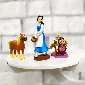 set of 3 Beauty and the Beast figure 2-3.5&quot; Gaston Horse Lumiere Cogsworth Belle figurine Vintage cake topper collectible kids  baby toys