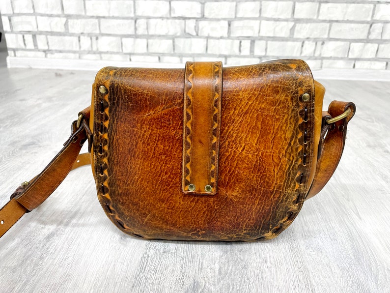 bruine leren tas zadeltas schoudertas damestas crossbody handtas crossbody tas Dagelijkse tas Boho Bag dameshandtas afbeelding 5