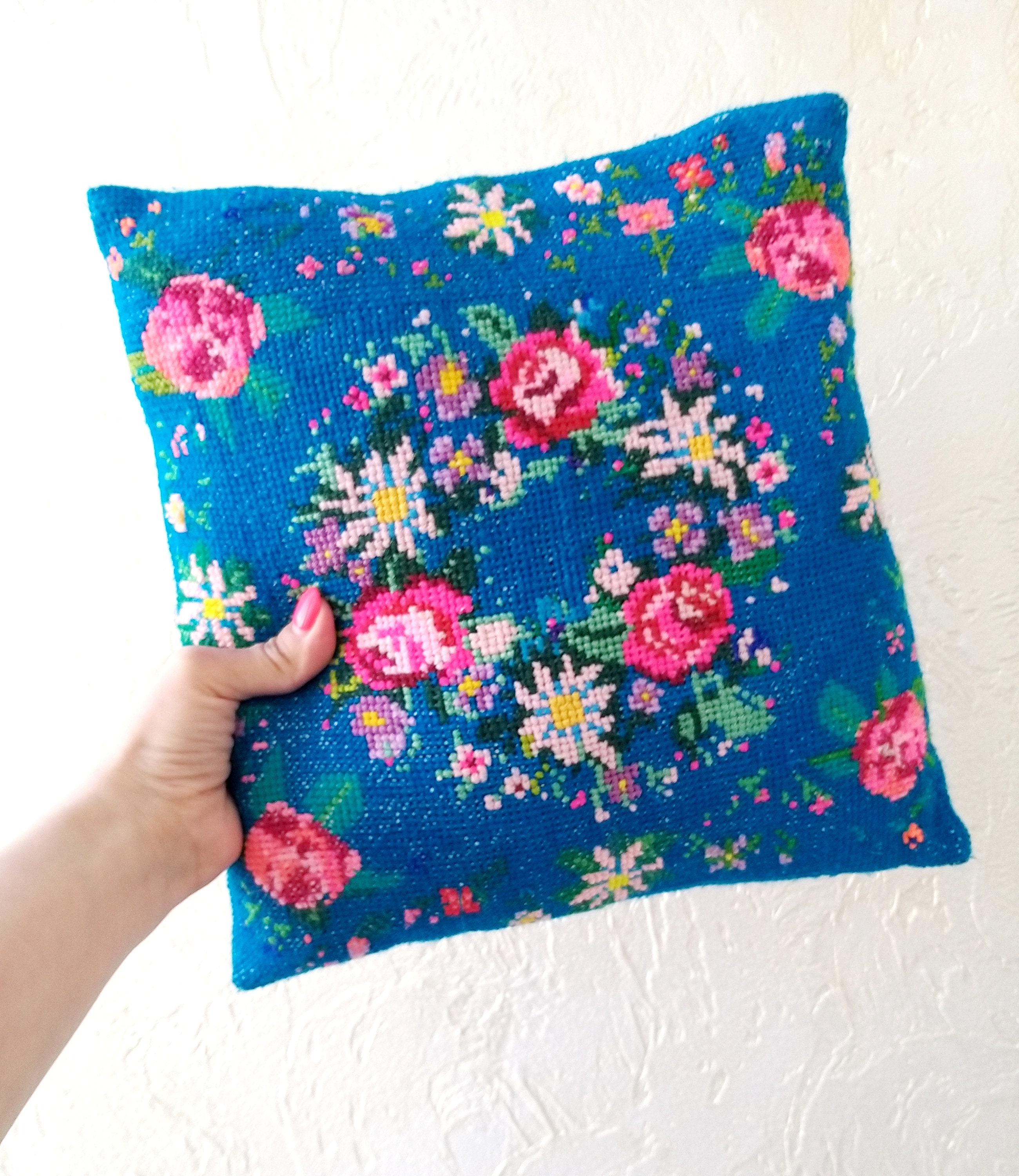 Folk Art Decorative Pillow Hand Embroidered Pillow Floral Etsy