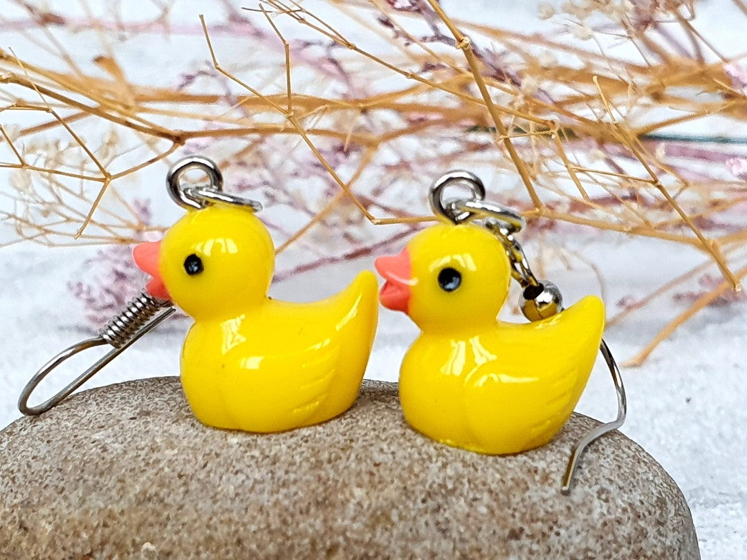 Sister Gift Yellow Duck Earrings Duck Jewelry Dangle Earrings Bird