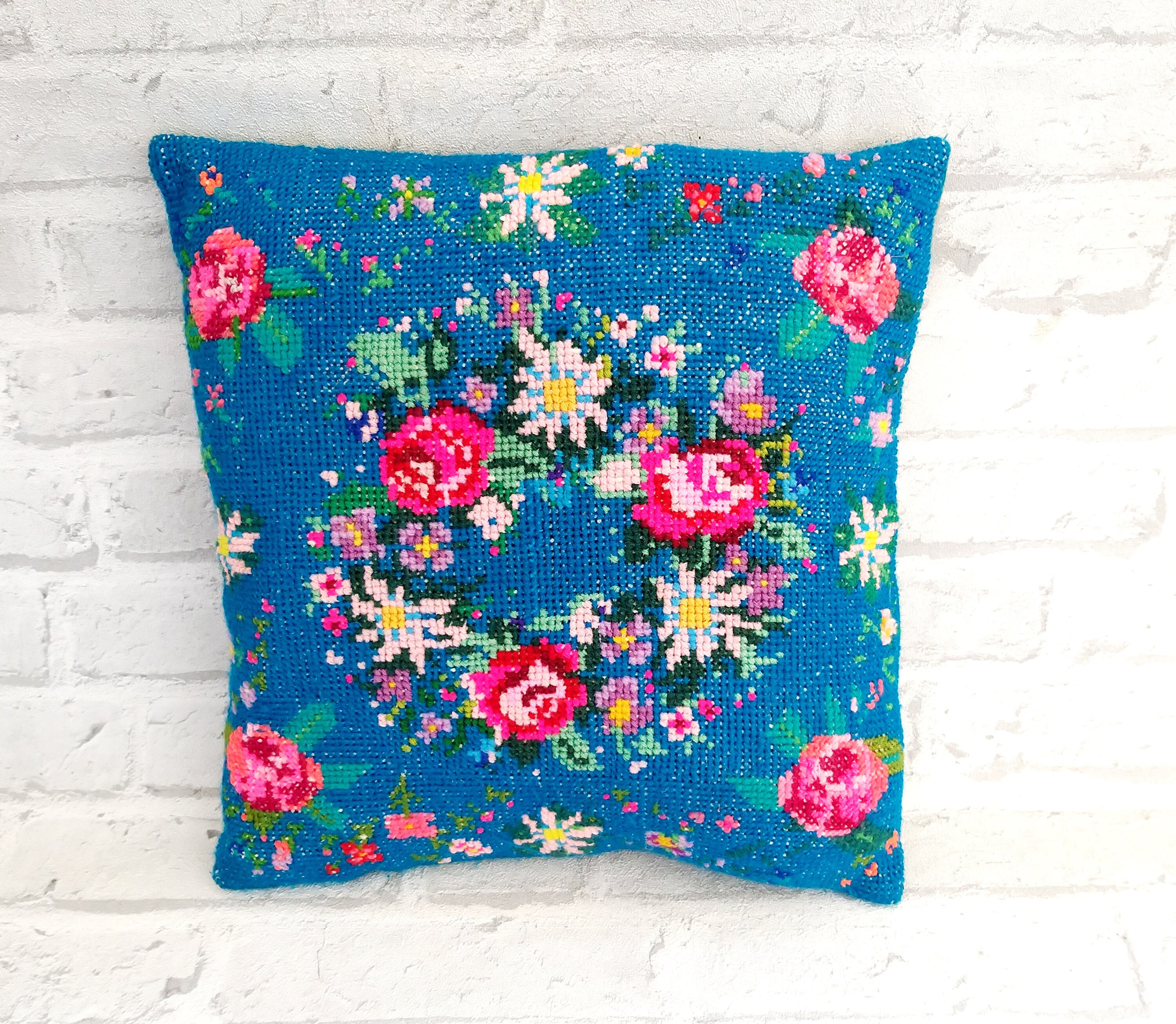Folk Art Decorative Pillow Hand Embroidered Pillow Floral Etsy