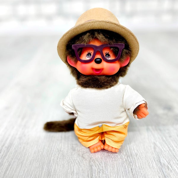 Gefüllte Monchhichi Weidenpuppe 8" weich Kleines Affenmädchen Plüschspielzeug Vintage Sammlerstück Affenpuppe Affe Plüschspielzeug