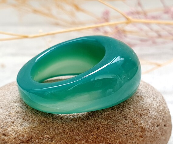 Green Agate Ring Stone Wide Ring Stone Jewelry Solid Stone Ring