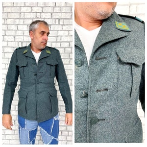 mens military coat M Gray wool coat military jacket wool blazer Army jacket military swiss Uniform Military blazer Gray wool jacket image 1