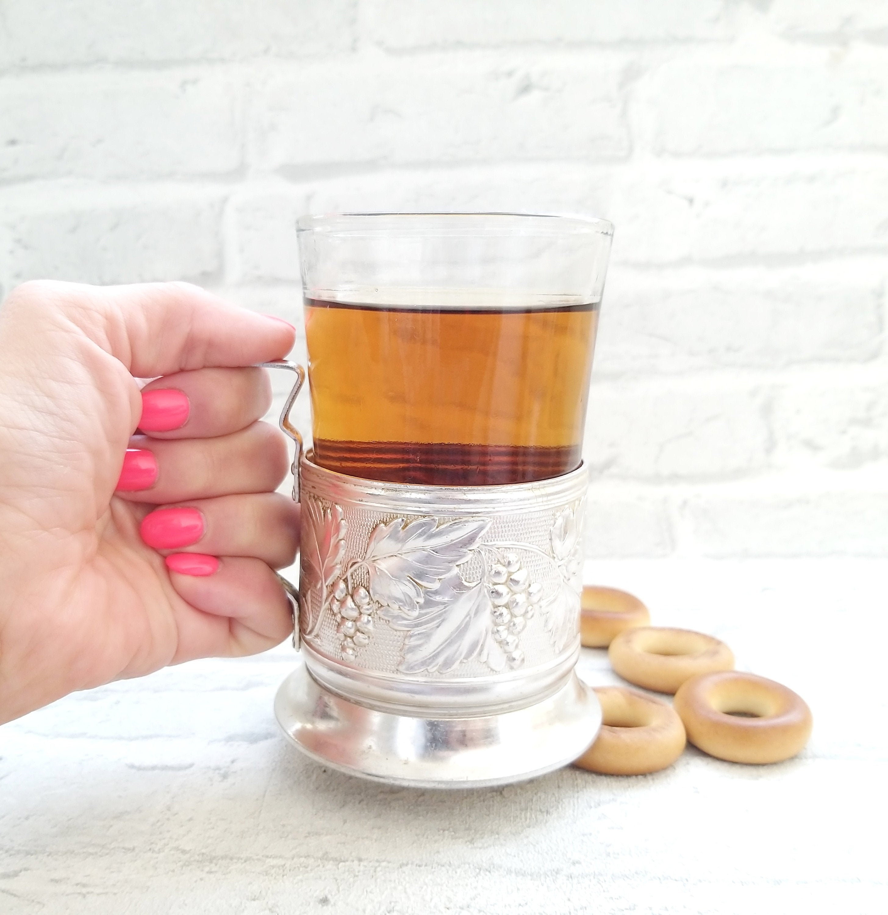 Tea glass holder with glass Vintage kitchen decor tea cup Etsy