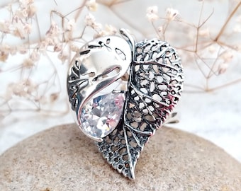 leaf jewelry Vintage leaf Ring Art deco jewelry Art deco ring 925 Sterling Silver Jewelry Silver Ring Victorian Jewelry Victorian Ring 8