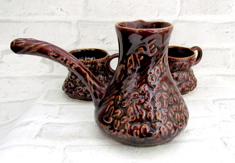 Housewarming gift Ceramic coffee pot Brown set turkish coffee Etsy