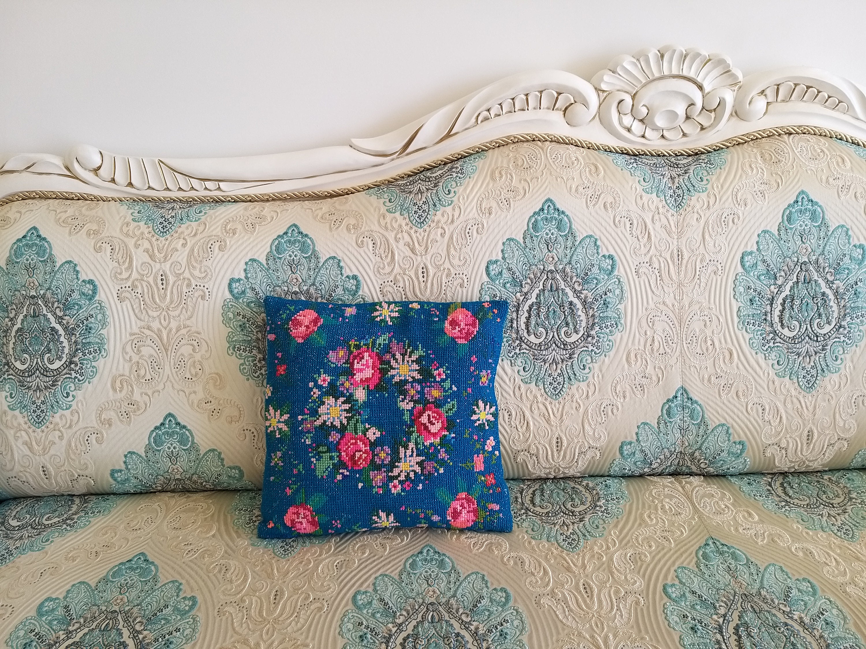 Folk Art Decorative Pillow Hand Embroidered Pillow Floral Etsy