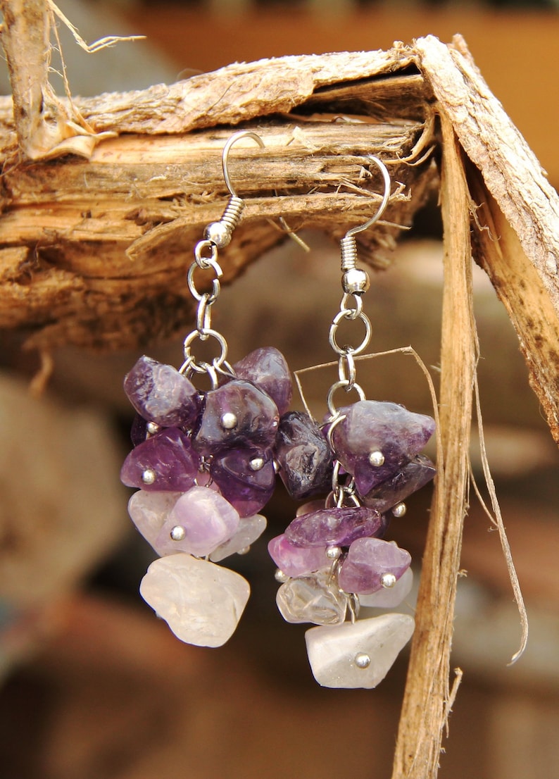 February Birthstone jewelry amethyst Jewelry amethyst earring Cluster earring birthstone earring women earrings stone Jewelry purple earrin image 1