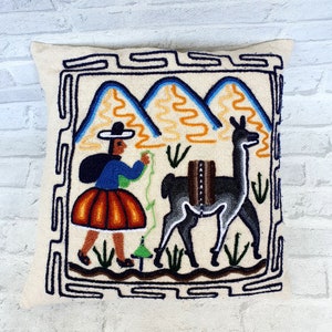 Volkskunst Dekokissen Vintage Muster Kissen handbestickt Kissen mexikanisches Druckkissen Lamadruckkissen Akzentkissen