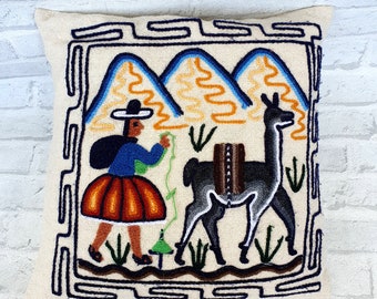 Folk Art Decoratief kussen vintage Patroon Kussen met de hand geborduurd kussen Mexicaans print kussen lama print Kussen Accent Kussen