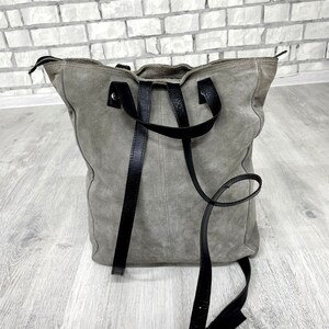 Travel Gift gray leather backpack Vintage back to school Canvas Backpack bucket backpack bucket Bag leather Rucksack Travel Backpack image 4