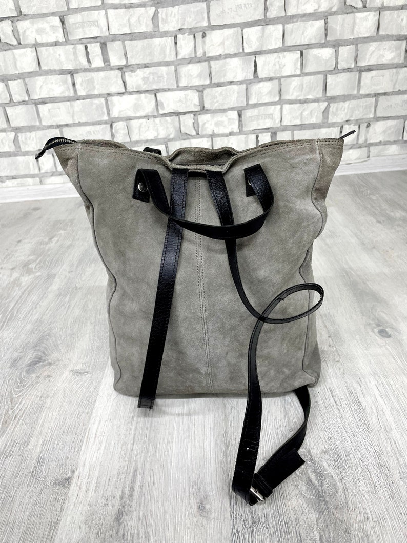 Travel Gift gray leather backpack Vintage back to school Canvas Backpack bucket backpack bucket Bag leather Rucksack Travel Backpack image 4