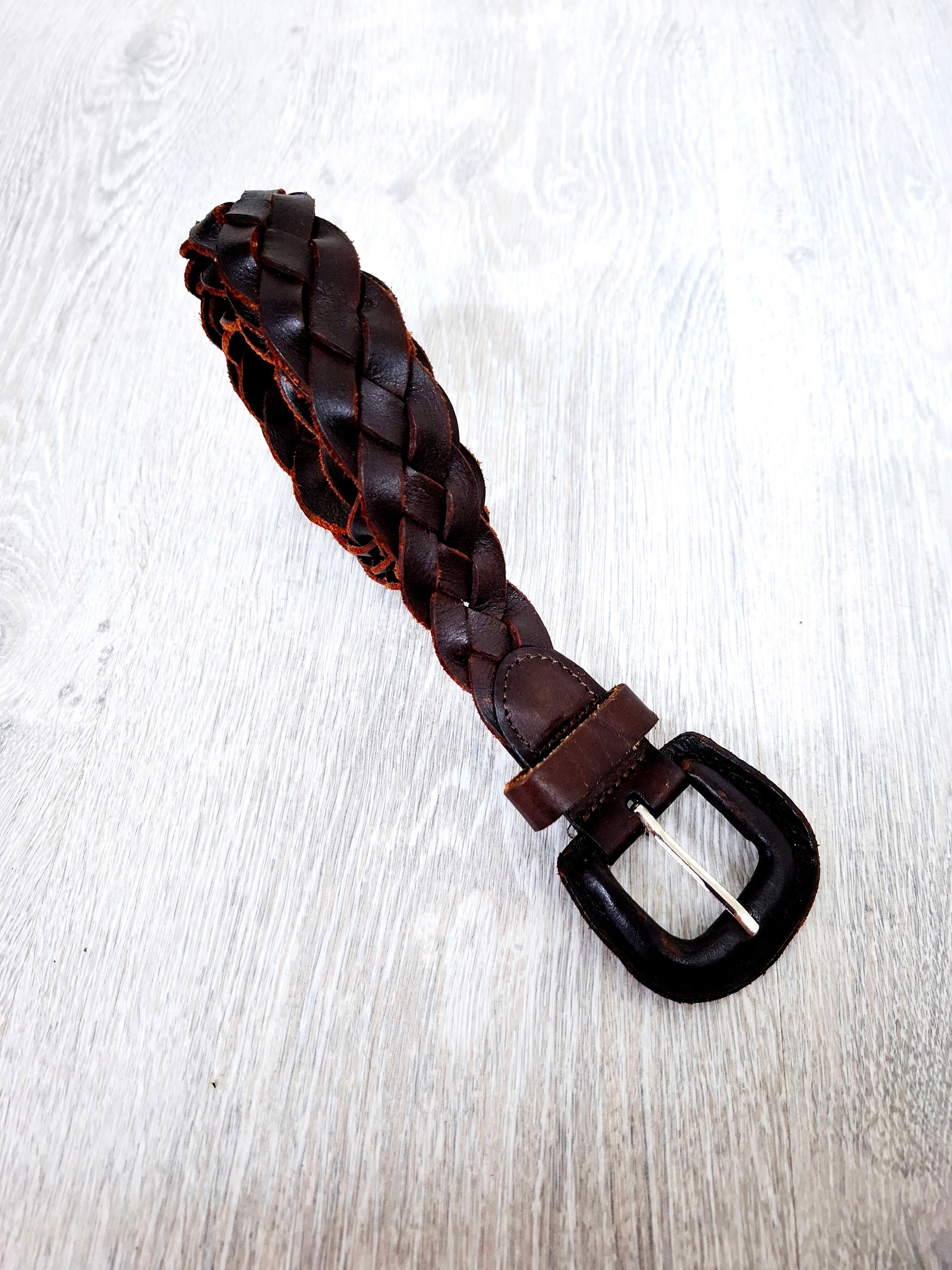 Vintage Brown Woven Leather Belt Braided Western Cowgirl Festival Womens Small Vintage Woven Leather Belt: Brown Braided Western Boho  main image 4