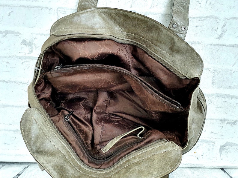 womens leather tote Khaki leather bag Vintage tote bag womens handbag Vintage womens bag Handle Bag womens boho bag image 3