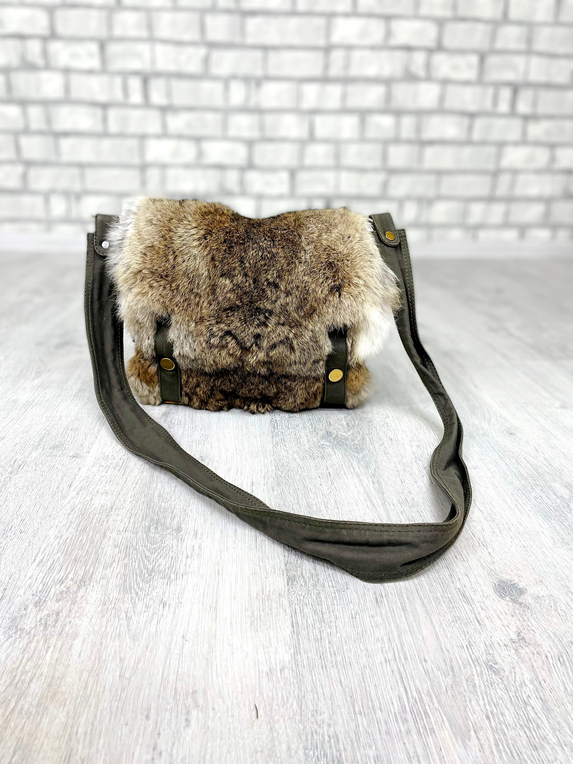 Rabbit Fur Bag Saddle Bag Shoulder Bag Womens Bag Crossbody Handbag Crossbody Bag Everyday Bag Boho Bag Military Bag Etsy