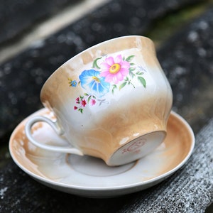 Vintage mug Rustic cup Tea Cup Ceramic cup with saucer Floral Cups Floral Porcelain Soviet porcelain flower décor shabby chic cup Soviet cup image 2
