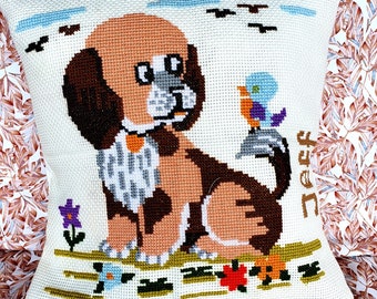 Cuscino personalizzato Arte popolare Cuscino decorativo Ricamo vintage stampa cane Cuscino Cucito Cuscino Mezzopunto Cuscino Nome Cuscino