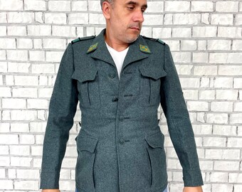 Mens Military Coat M Gray Wool Coat Military Jacket Wool Blazer