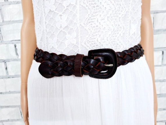 Vintage Woven Brown Leather Belt - Western Cowgirl Style, XL  display picture 1