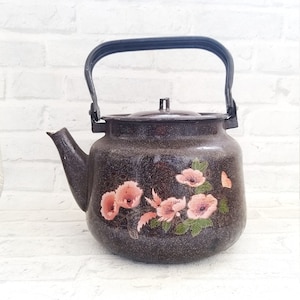 Enamel Kitchenware Russian Kitchen Decor white enamel coffee pot flower coffee pot Maker French Enamel Teapot coffee pot Farmhouse