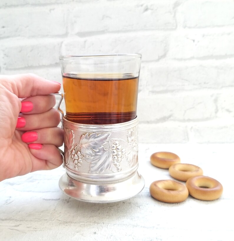 Tea glass holder with glass Vintage kitchen decor tea cup Etsy