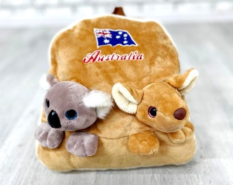 kids gifts Stuffed koala kangaroo Plush backpack  11.5" australia animals kids backpack Vintage  Rucksack Travel backpack