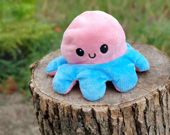 Reversible pink blue  octopus Plush toys Vintage octopus toys 7" collectible  animals toys Childrens Toy  kids Toy Stuffed Animal Toy