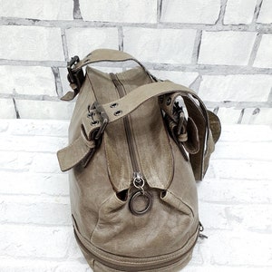 womens leather tote Khaki leather bag Vintage tote bag womens handbag Vintage womens bag Handle Bag womens boho bag image 4