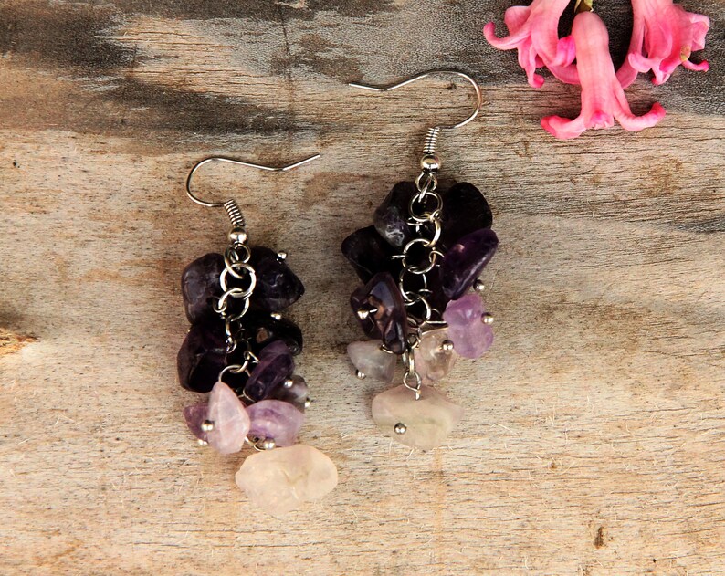 February Birthstone jewelry amethyst Jewelry amethyst earring Cluster earring birthstone earring women earrings stone Jewelry purple earrin image 3