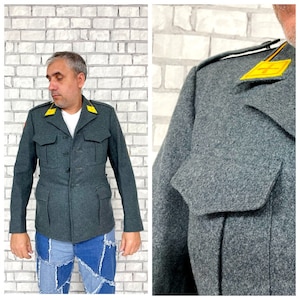 mens military coat M Gray wool coat military jacket wool blazer Army jacket military swiss Uniform Military blazer Gray wool jacket