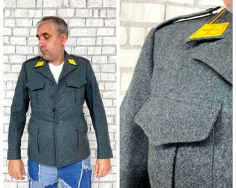 mens military coat M Gray wool coat military jacket wool blazer Army jacket military swiss Uniform Military blazer Gray wool jacket