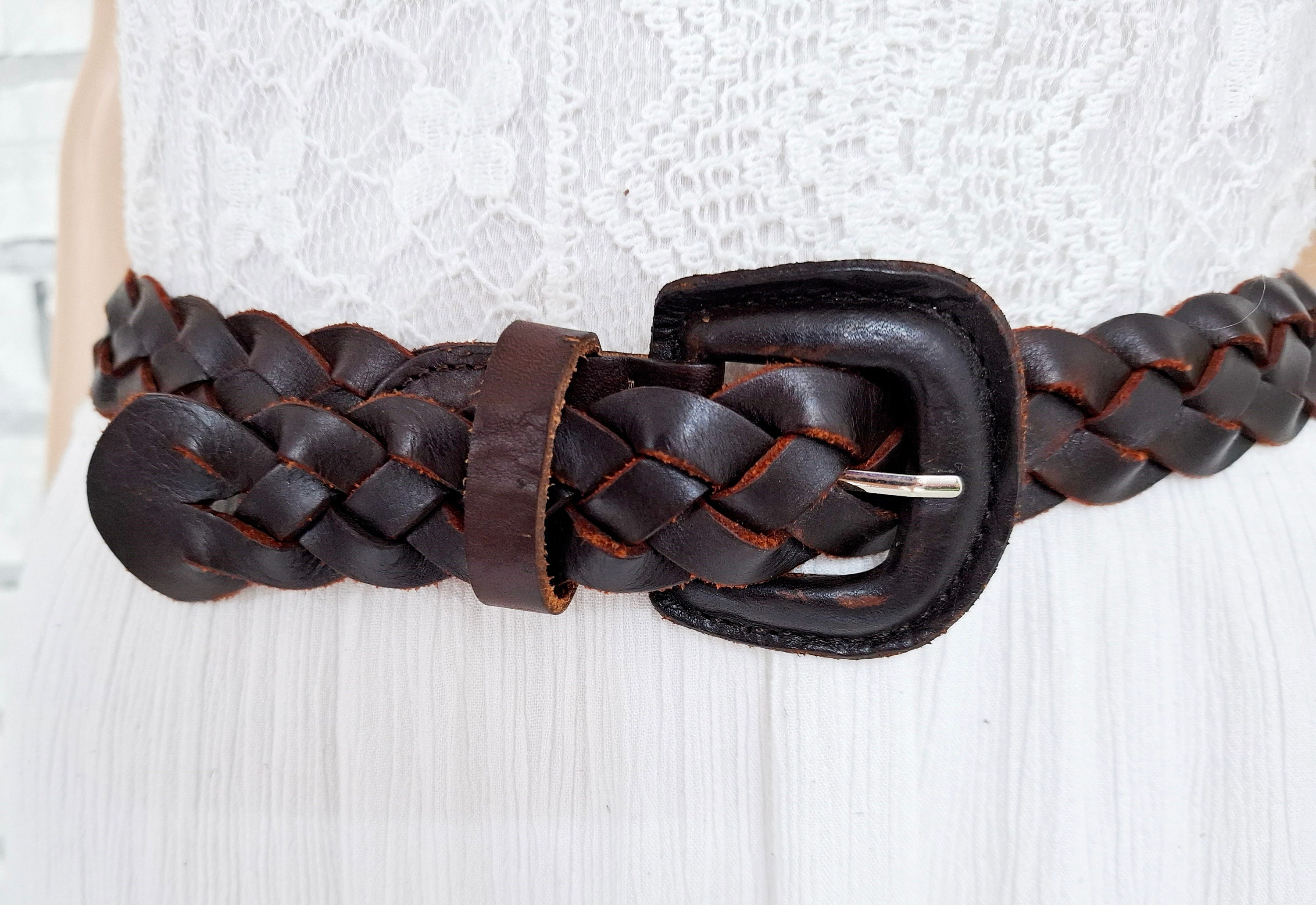 Vintage Woven Brown Leather Belt - Western Cowgirl Style, XL  display picture 3