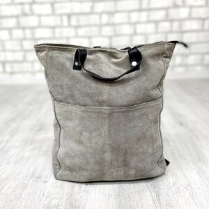 Travel Gift gray leather backpack Vintage back to school Canvas Backpack bucket backpack bucket Bag leather Rucksack Travel Backpack image 2