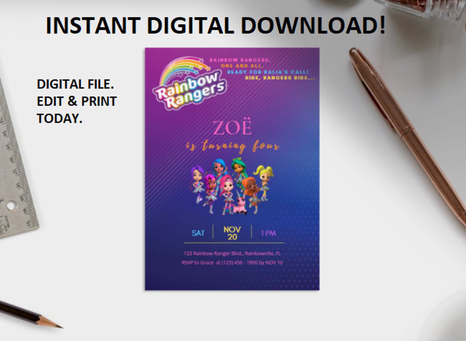 Rainbow Rangers Birthday Invitation - Digital File - Etsy