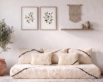 Moroccan Handmade Wool Floor Sofa Covers Set: Beni Cushion & Pillow Cases