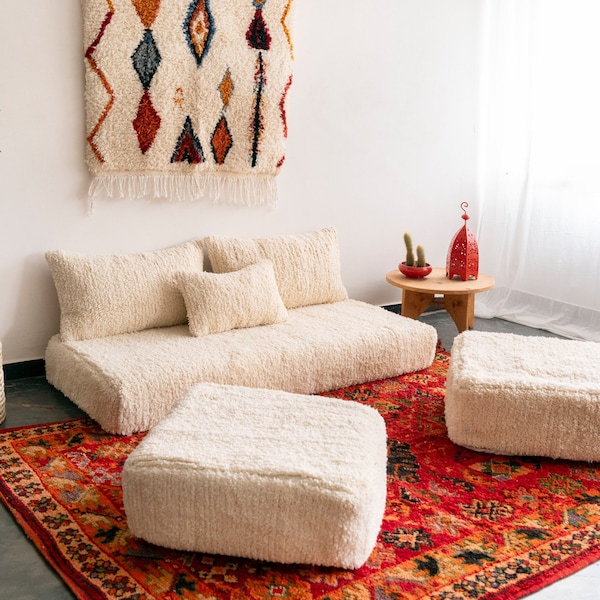 Canapé de sol marocain - 120/150/180/210 x70x15 cm (4,5,6 et 7 pi) sans rembourrage Ensemble complet de coussins de sol longs + sacs zippés