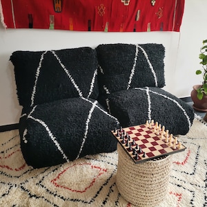 Moroccan Black Modular Floor Cushion Covers -  2 Places -Unstuffed 2 Seats Cushions + 2 Back Cushions + 4 Pillow cases