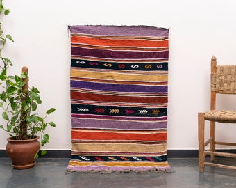 FREE SHIPPING 3x5 Ft (150x90 cm) Moroccan Handmade Cotton Area Rug Cotton kilim Middle Atlas Rug Living Room Berber Flat Handwoven Boho