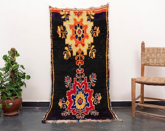 FREE SHIPPING 3x6 Ft (80x180 cm) Small Vintage Handmade Wool Boujaad Area Rug Moroccan Living Room Soft  Berber Boujad Carpet Boho