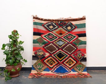 FREE SHIPPING 3x4 Ft (100 x 110 cm) Small Vintage Handmade Wool Boujaad Area Rug Moroccan Living Room Soft  Berber Boujad Carpet Boho