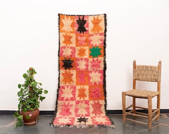 FREE SHIPPING 3x7 Ft (85x200 cm) Small Vintage Handmade Wool Boujaad Area Rug Moroccan Living Room Soft  Berber Boujad Carpet Boho