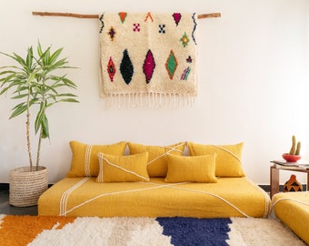 Moroccan Floor couch - 4,5,6 & 7 ft (120/150/180/210  cm)  Unstuffed Yellow Floor Couch + Stuffing Zipped Pouches