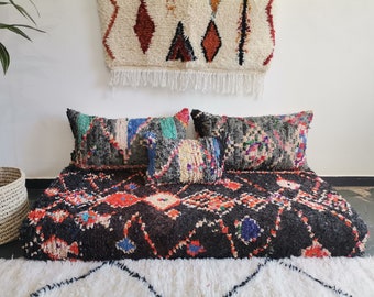Moroccan Sofa - 5 ft (150x70x15 cm)  Unstuffed Long Floor Cushion + 3 Back Pillows + 2 Small Pillows + Stuffing Zipped Pouches