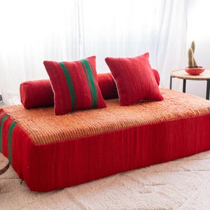Moroccan Floor couch - 5 ft (150x80x30 cm) Unstuffed Complete set Long Orange Handmade Cushion