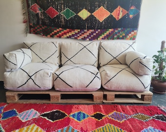 Cojín de suelo marroquí Sofá de salón de 3 plazas - Sin relleno 3 cojines de asiento + 3 cojines de respaldo + 6 bolsas con cremallera para relleno
